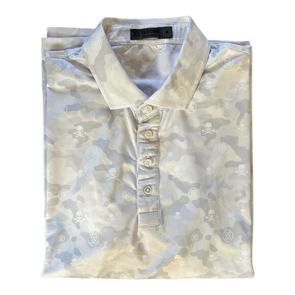 G/FORE Performance Fabric Camo Skulls Mens Medium Tech Polo Golf Shirt White - Picture 1 of 10